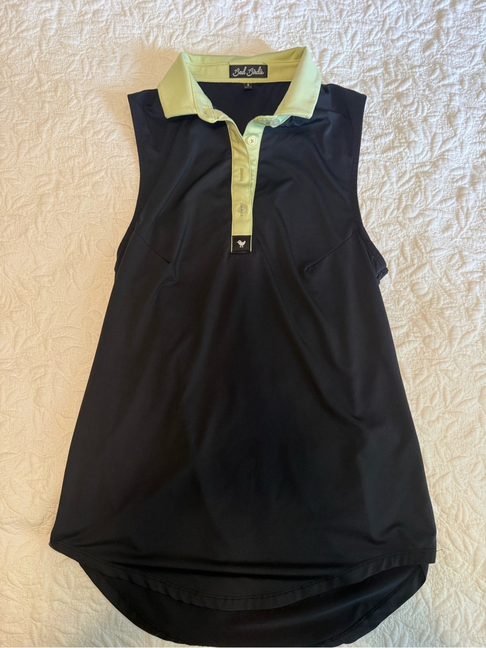 Bad Birdie Black Sleeveless Polo with Lime Collar